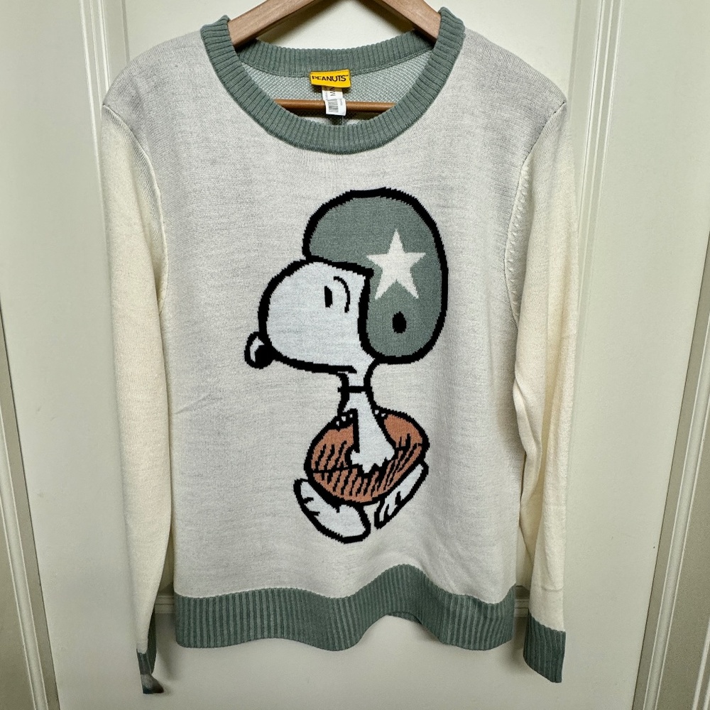 NEW Peanuts Snoopy Sweater (M) Crew Neck Knit Varsity Sports Club